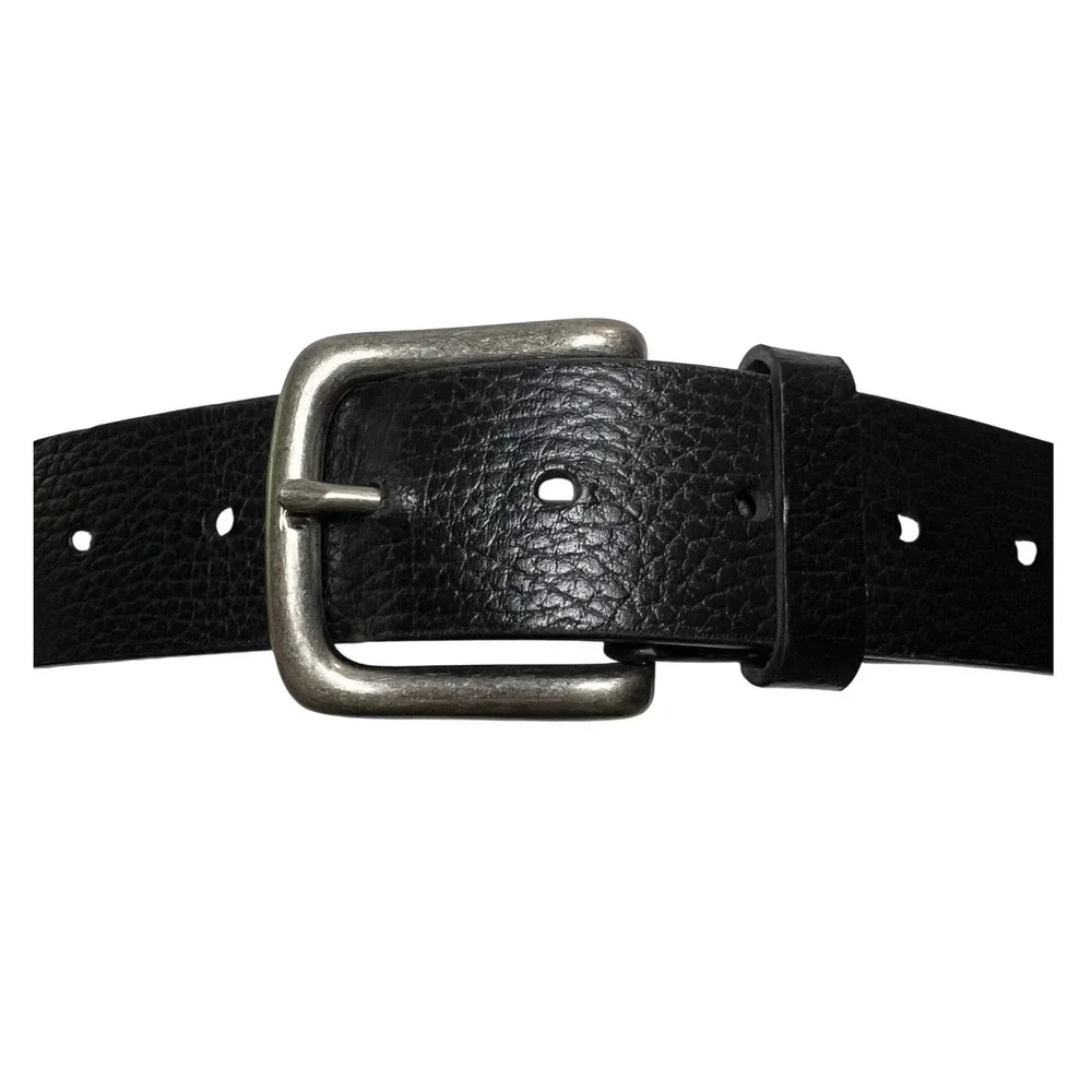 Mens Black Bonded Leather Belt Silver Buckle Size Large Textured‎ Pebbled 1.5in